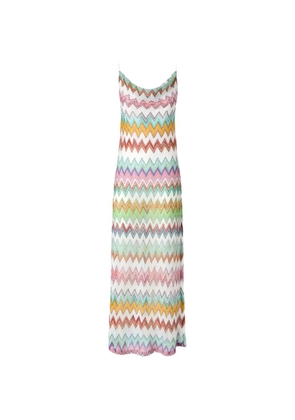 Missoni long cover-up in lamé viscose with macro zigzag pattern and slits - White