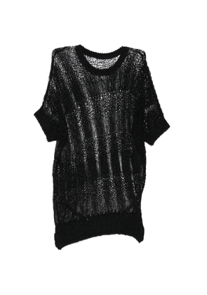 Y's plaid loose-knit asymmetric drape top - Black