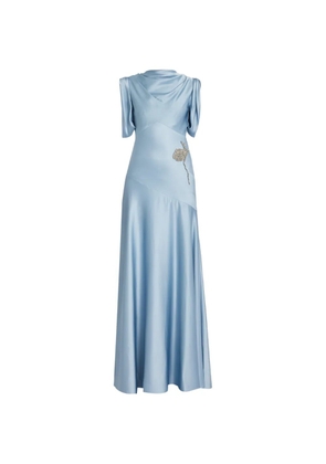 ERDEM embroidered satin-cady gown - Blue