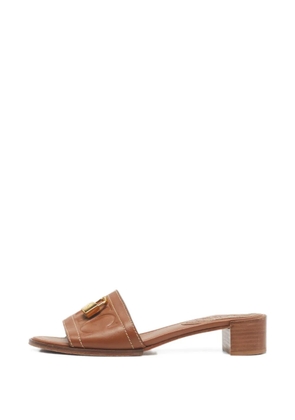 Carolina Herrera Vintage Magnolia logo-embossed leather heeled sandals - Brown