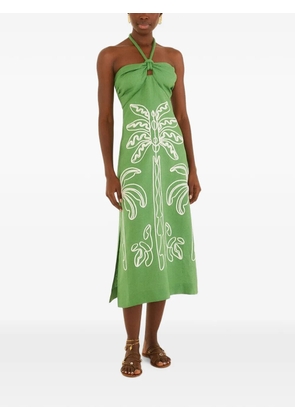 FARM Rio palm-tree embroidery midi dress - Green