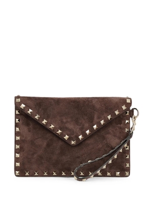Valentino Garavani Rockstud suede clutch bag - Brown