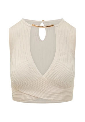 Elisabetta Franchi ribbed-knit wrap top - Neutrals