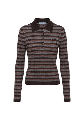Prada long-sleeved striped polo shirt - Brown