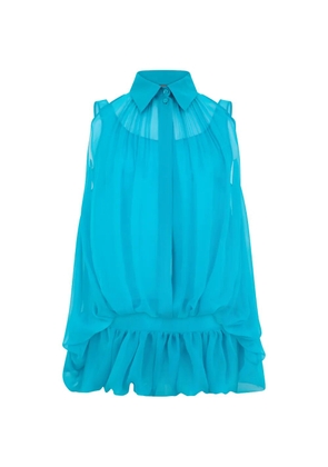 Alberta Ferretti ruffled-hem silk blouse - Blue