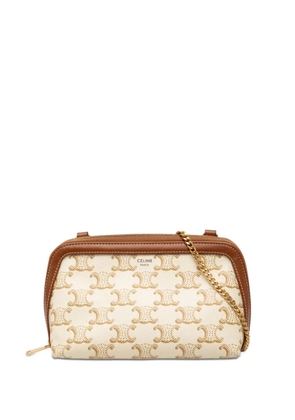Celine Pre-Owned 2021 Triomphe Coated Canvas Clutch On Chain crossbody bag - White