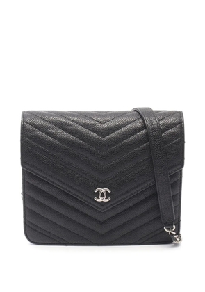 CHANEL Pre-Owned 2017-2018 CC Chevron Caviar Square Wallet On Chain crossbody bag - Black