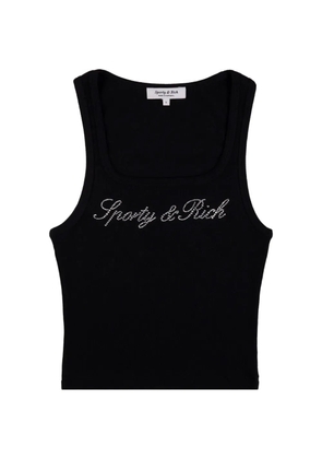 Sporty & Rich krystal logo-embellished tank top - Black