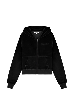 Sporty & Rich logo-embellished velour hoodie - Black