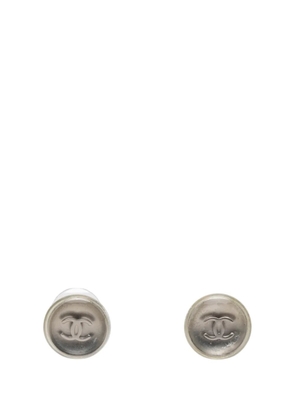 CHANEL Pre-Owned 20th Century CC Resin and Brass Round Push Back Earrings costume earrings - Silver