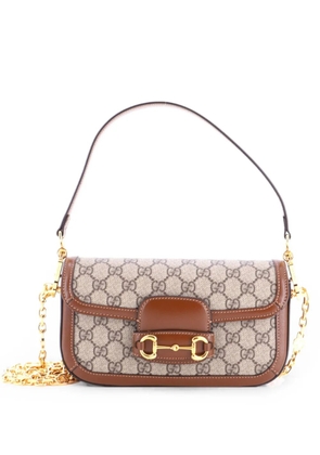 Gucci Pre-Owned Horsebit 1955 Shoulder Bag GG Coated Canvas with Leather East West crossbody bag - Brown