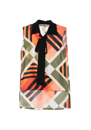 SIMONA CORSELLINI geometric-print pussy-bow blouse - Orange