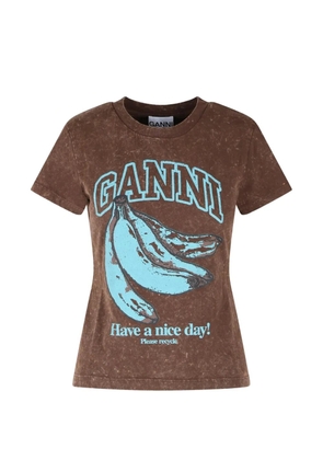 GANNI graphic-print cotton T-shirt - Brown