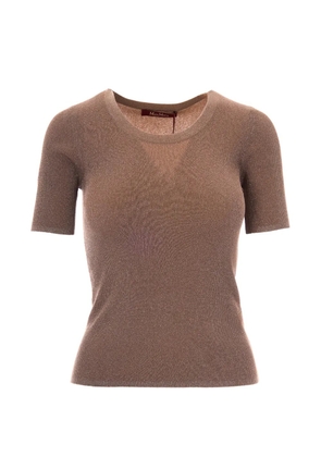 Max Mara ribbed-knit metallic-thread T-shirt - Neutrals