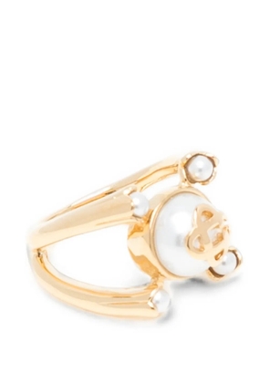 Casablanca pearl-embellished logo-plaque ring - Gold