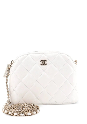 CHANEL Pre-Owned CC Dome Zip Clutch with Chain Quilted Caviar Mini crossbody bag - White