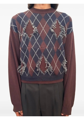 Magliano x 247 Uncle distressed argyle-intarsia sweater - Brown