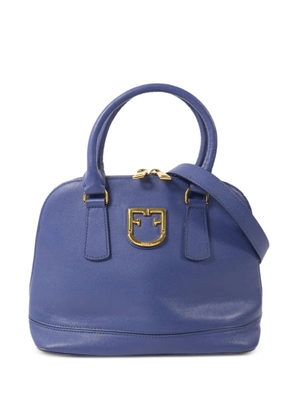 Furla logo-plaque leather shoulder bag - Blue
