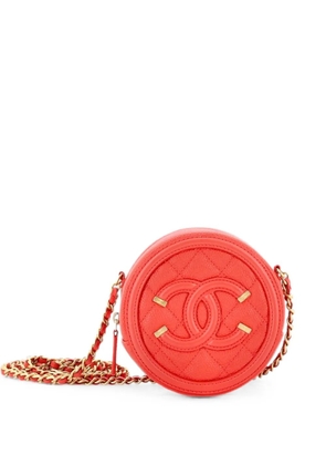 CHANEL Pre-Owned Filigree Round Clutch with Chain Quilted Caviar Mini crossbody bag - Red