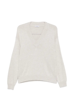 Brunello Cucinelli V-neck sequin-embellished sweater - Neutrals
