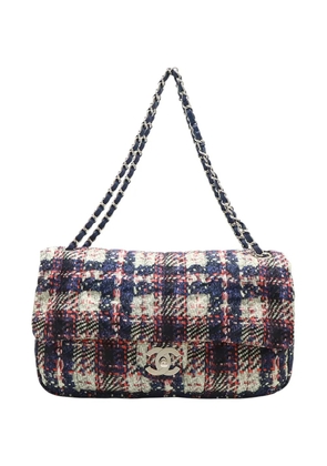 CHANEL Pre-Owned 2013-2014 CC Tweed Print Nylon Single Flap shoulder bag - Blue