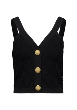 Balmain quilted-knit button-up top - Black