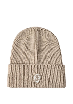 Brunello Cucinelli cashmere English rib-knit beanie with patch-logo - Neutrals