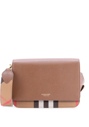 Burberry Pre-Owned Mackford Leather and House Check Canvas Small shoulder bag - Brown