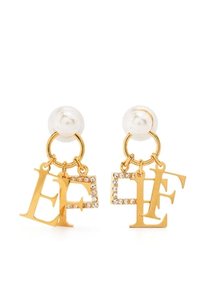 Elisabetta Franchi logo-plaque pearl pendant earrings - Gold