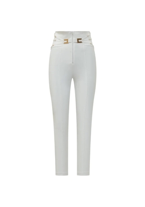 Elisabetta Franchi gold-tone plaque stirrup-detail trousers - White