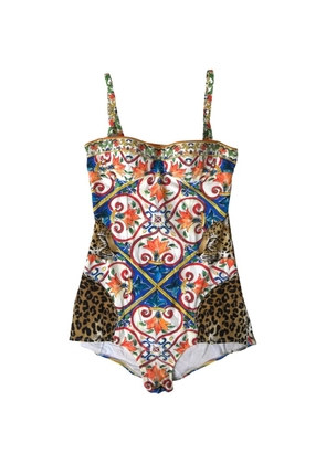 Dolce & Gabbana majolica-print leopard-pattern swimsuit - White
