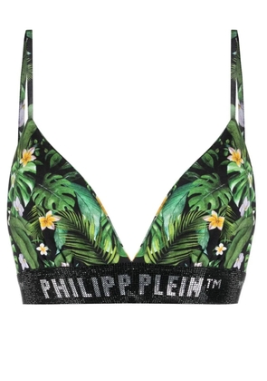Philipp Plein Hawaiian-print logo-underband bralette - Green