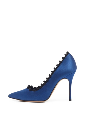 Manolo Blahnik pom-pom details satin pumps - Blue