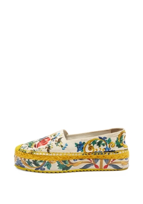 Dolce & Gabbana Pre-Owned floral-print jacquard platform espadrilles - White