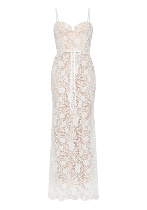 Marchesa Notte floral-lace mermaid gown - White
