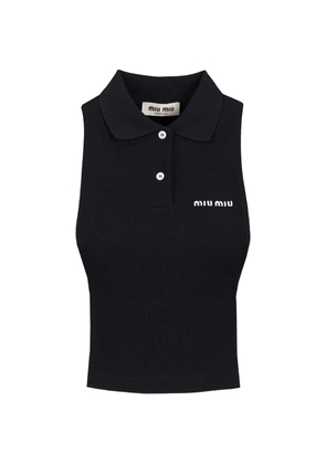 Miu Miu logo-embroidered sleeveless polo shirt - Blue