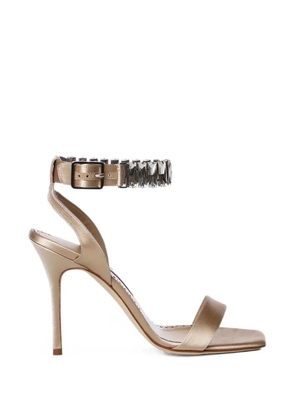 Manolo Blahnik Bayosan crystal-embellished buckle-fastening sandals - Neutrals