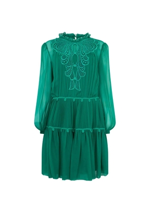 Alberta Ferretti lace-trimmed pleated mini dress - Green