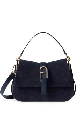 Furla mini logo-plaque suede tote bag - Blue