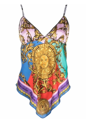 Versace Jeans Couture baroque-print handkerchief-hem top - Blue