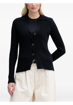 DKNY ribbed-knit spread-collar cardigan - Black