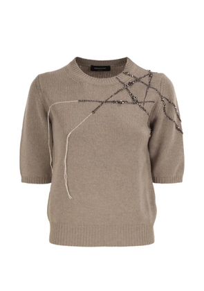 Fabiana Filippi rhinestone-embellished embroidered sweater - Brown