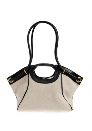 Balmain calf leather-trim canvas tote bag - Neutrals