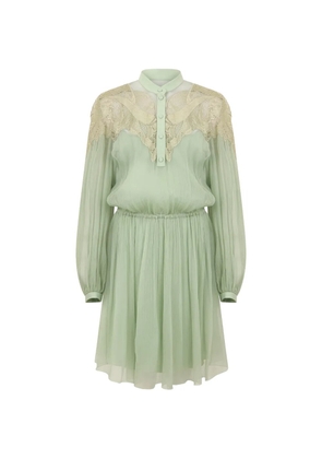 Alberta Ferretti lace-detail mini dress - Green