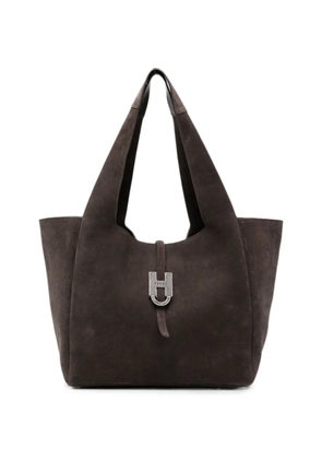 Hogan Trend logo-plaque suede tote bag - Brown