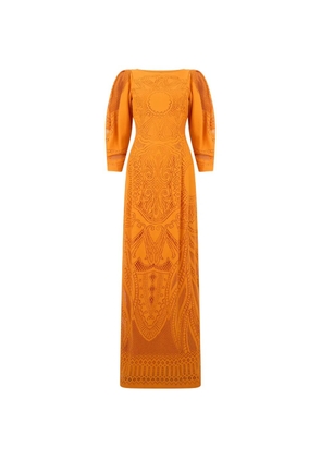 Alberta Ferretti lace-detail long-sleeve maxi dress - Orange