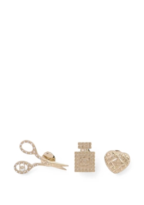CHANEL Pre-Owned CC metal strass gold brooch set of three