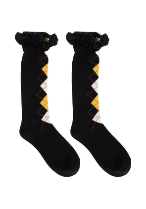 GANNI argyle-knit ruffled socks - Black
