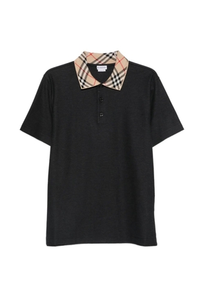 Burberry check-collar cotton polo shirt - Black
