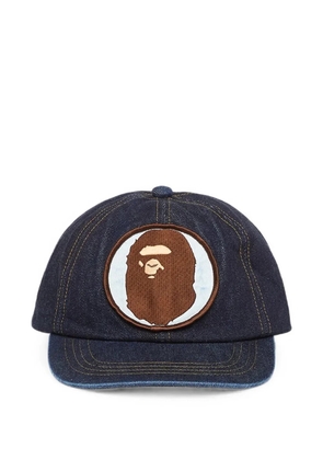 A BATHING APE® logo-patch washed-denim cap - Blue